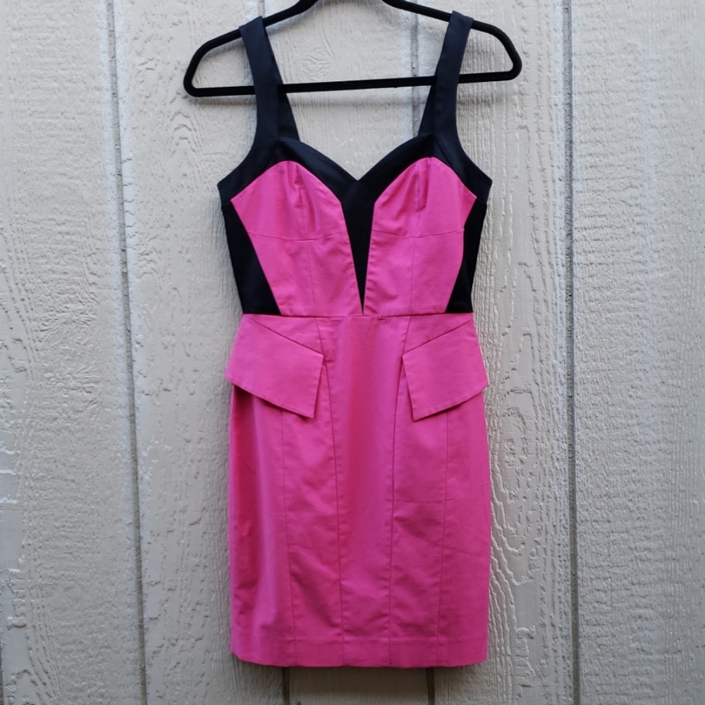Bebe Dragon Fruit and Black Sheath Dress Sz 4